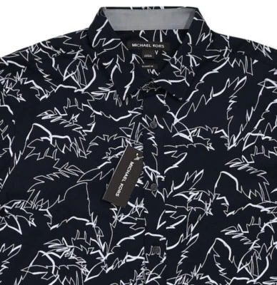 Camisa Para Hombre MICHAEL KORS Azul Estampado Algodón S/S M Mediana NUEVA CON ETIQUETAS NUEVA Calce Clásico Foto 1 de 4