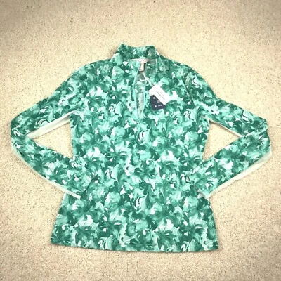 Tommy Bahama Active Womens Small 1/4 Zip Top Long Sleeve Floral Green Textured - Image 1 of 4