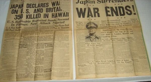 2 Toledo Blade Newspapers - Japan Declares War 1941 & Japan Surrenders 1945 - Picture 1 of 10
