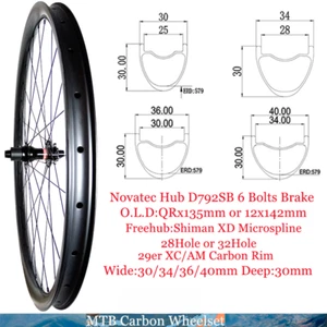 29er MTB Bicycle Rear Wheelset 30-40mm Wide Carbon Rim 30mm Deep 28/32Hole Hub - Picture 1 of 17