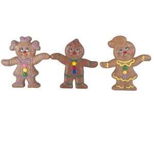 Set of 3 Ceramic Hand Painted Gingerbread Girls Boys Kitschy 2 Sided Christmas - Picture 1 of 12
