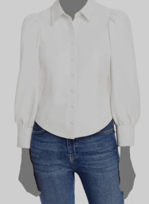 $330 Alice + Olivia Women's White Faux-Leather Collared Blouse Top Size S - Image 1 of 4