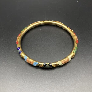 VTG Cloisonne Enamel Butterfly Bangle Bracelet Multi Color Gold Tone Retro Brass - Picture 1 of 7
