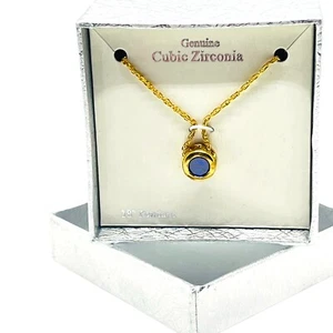 Collar Regalo Circonita Cúbica Azul Mujer Tono Dorado Cadena Eslabón Redondo Nuevo en Caja - Imagen 1 de 6