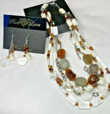 Jewels by Park Lane CARMEL Gen MOP Agates Glass Beaded Necklace & Earrings  - Image 1 of 4