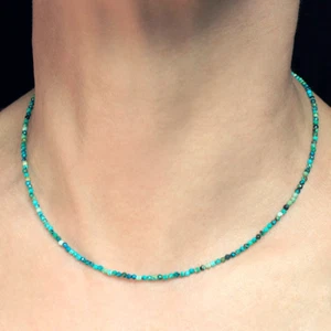 A++ African Turquoise Micro Faceted Round Tiny Beads 16" Women Choker Necklace - Picture 1 of 8