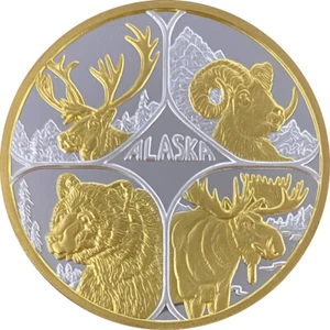 Medallón de Vida Silvestre Alaska Como Nuevo Medallón de Oro y Plata a prueba 1 oz - Imagen 1 de 3