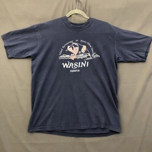 T-shirt vintage Africa Kenya Wasini uomo blu medio manica corta maglietta stampa testo - Foto 1 di 13