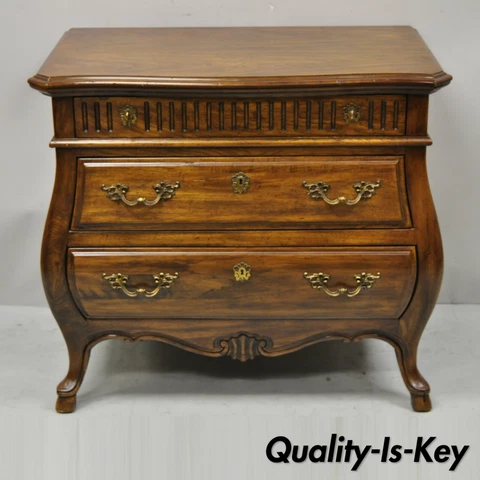 Drexel Grand Villa 3 Drawer Oak Bombe Commode Chest Nightstand Dresser Cover
