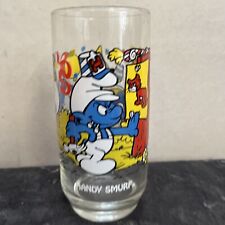 VINTAGE Smurfs Collectors Drinking Glass Tumbler | Handy Smurf | 1983 Peyo