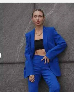 BNWT ZARA Blue Fitted Blazer with Tuxedo-Style Collar Size XS - Picture 1 of 9