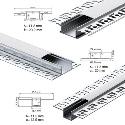 Profilo Alluminio 2 metri da Incasso Scomparsa Cartongesso Striscia LED+COVER DE - Immagine 1 di 4