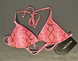 Pretty Little Thing gepolstertes Triangel-Bikinioberteil rosa Schlange String zum Binden Gr. 6 neu - Bild 1 von 4