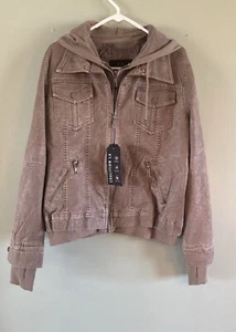 LA COALITION Faux Leather Biker Jacket Sz XLarge Grey With Hoodie - Picture 1 of 14