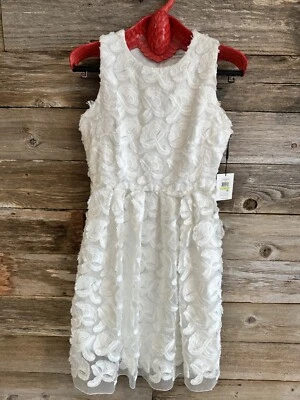 CALVIN KLEIN Eyelash Floral Overlay White Sheath Sleeveless Dress Size 4 NWT - Image 1 of 4