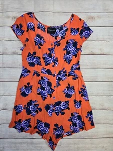 Minkpink  Coral and purple Floral Print Short Sleeve Playsuit Romper size XS - Picture 1 of 11