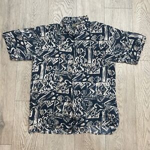 Robert Stock Silk Shirt Men XL Beach Button Up Short Sleeve Casual Hawaiian