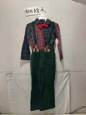 Conjunto de pantalones de pana camisa con botones a cuadros pajarita roja verde Mud Pie niños talla 5T Foto 1 de 4