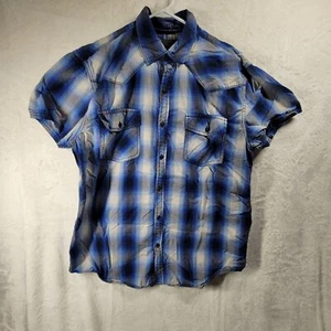 DECREE Men's Short Sleeve Button Down Blue Plaid Shirt L - Picture 1 of 8