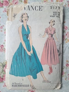 Vintage 50er Jahre Advance Muster 5173 Neckholder Top Sommerkleid Rock + Jacke 32 Brustweite - Bild 1 von 4