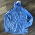 Solomon Windbreaker Jacket Full Zip Hooded Spell Out Logo Blue Womens Sz Xs