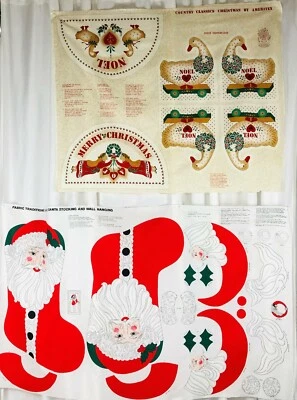 2 Vtg Cut & Sew Christmas Fabric Panels Jolly Santa Stocking +Goose Centerpiece  - Image 1 of 4