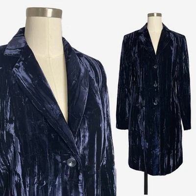 Cappotto vintage anni 90 Deadstock Caché etichetta oro navy velluto schiacciato goth grunge S - Immagine 1 di 4