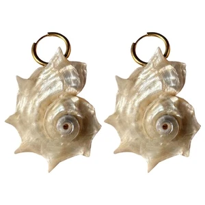 Ocean Inspired Shell Hoop Earrings Lightweight Handcrafted Jewelry Unique Style - Picture 1 of 8