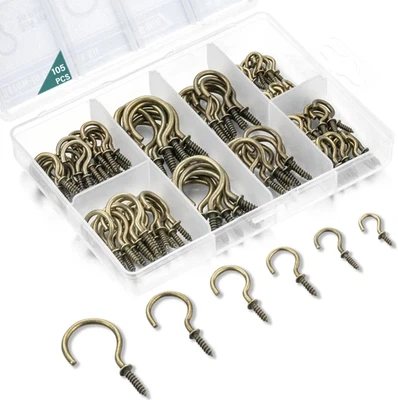Kit de ganchos de copa de bronce de 105 piezas para colgar, atornillar (1/2", 5/8", 3/4", 7/8", 1"" Foto 1 de 4