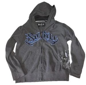 Vintage Y2K SoCal Embroidered Full Zip Skull Hoodie Sweater Medium - Bild 1 von 7