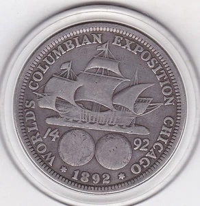 1892  Columbus  Half  Dollar   (90% Silver)  Coin,  50  Cents. - Picture 1 of 2