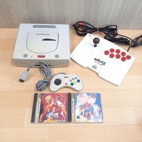 Sega Saturn White console with Fighter Stick X & Street Fighter Zero 2 Games JPN