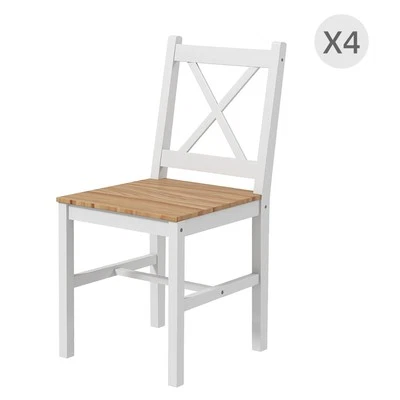 HOMCOM Set 4 Sedie per Cucina e Soggiorno con Schienale a Croce in Legno di Pino - Immagine 1 di 4
