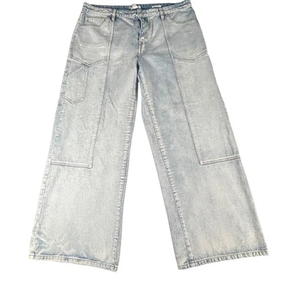 Pantalones de mezclilla holgados de skater 34x31 pierna ancha tiro alto lavado ligero cargo para mujer Foto 1 de 4