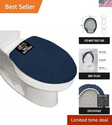 Cubierta de tapa de inodoro de terciopelo grueso lavable a máquina - azul marino, se adapta a tapas de 19,5 x 18,5 Foto 1 de 4