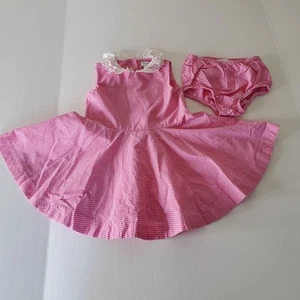 Ralph Lauren Baby Girls Gingham Peter Pan Collar Dress 9M Pink White Crochet - Picture 1 of 6