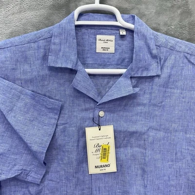 Murano Shirt Men Large Baird McNutt Irish Linen camp collar Preppy Chambray loop - Image 1 of 4