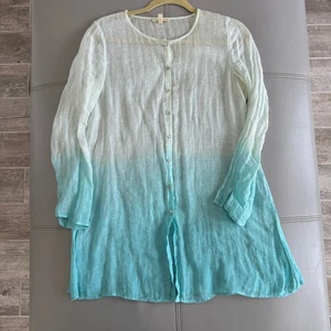 Túnica italiana de lino Eileen Fisher para mujer S ombre verde azulado - Imagen 1 de 8