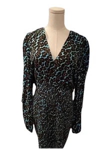 Vestido Afrm By Nordstrom Y Turquesa Y Negro Estampado Leopardo Grande Nuevo Con Etiquetas - Imagen 1 de 3