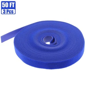 3 Pcs 50FT Roll Hook Loop Self Adhesive Tape Cable Tie Strap Wrap Fastener Blue - Picture 1 of 1