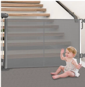 Kerty einziehbares Baby- & Hundetor, grau, ausziehbar bis 71" breit, 34" hoch - Bild 1 von 5
