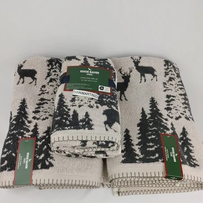 Набор из 4 полотенец для ванны и рук Eddie Bauer 2 вечнозеленые деревья лес олень олень  - Изображение 1 из 4