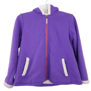 Lands' End Kids Jacket Sherpa Lined Medium 10-12 Hooded Coat Zip Up Purple - Picture 1 of 6