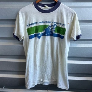 Vintage 70's O'Brien Water Skits Ringer Shirt XL White/Blue/Green Waterski Tee - Picture 1 of 8