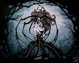 Gothic masked spider woman in bog comic FANTASY ART 11x14 - Picture 1 of 1