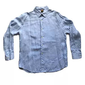 Timberland 100% Linen Shirt Mens XL Button Up Long Sleeve Summer Blue - Picture 1 of 11