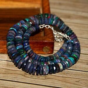 AAA++ Natural Ethiopian Black Opal Tyre Beads 4To8MM 16" Necklace Opal Gemstone 