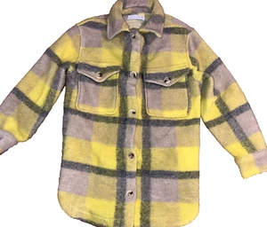 Zara Plaid Wool Blend SHACKET Jacket Size Youth KIDS 11-12 Yellow Gray Plaid - Picture 1 of 6