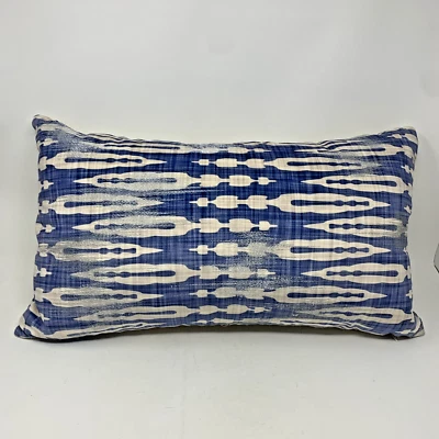Callisto Home Lumbar Pillow Ikat Blue Metallic Silver Velvet Feather 22"x13" - Image 1 of 4