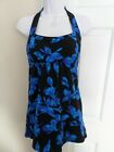 Lands? End Size 4 DD Cup Black Tossed Blossoms Dresskini Swimsuit Halter Top NWT